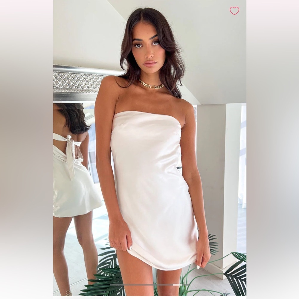 Beginning Boutique White Satin Strapless Mini Dress